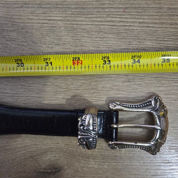 Vtg Fossil Black Silver Leather Southwest Western Cowgirl Rodeo Belt S EUC - Picture 8 of 8